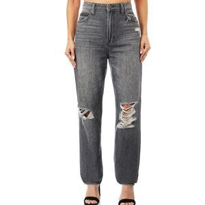 Hidden Zoey Mom Tapered Jeans Ripped High Rise Gray Busted Knee Size 24